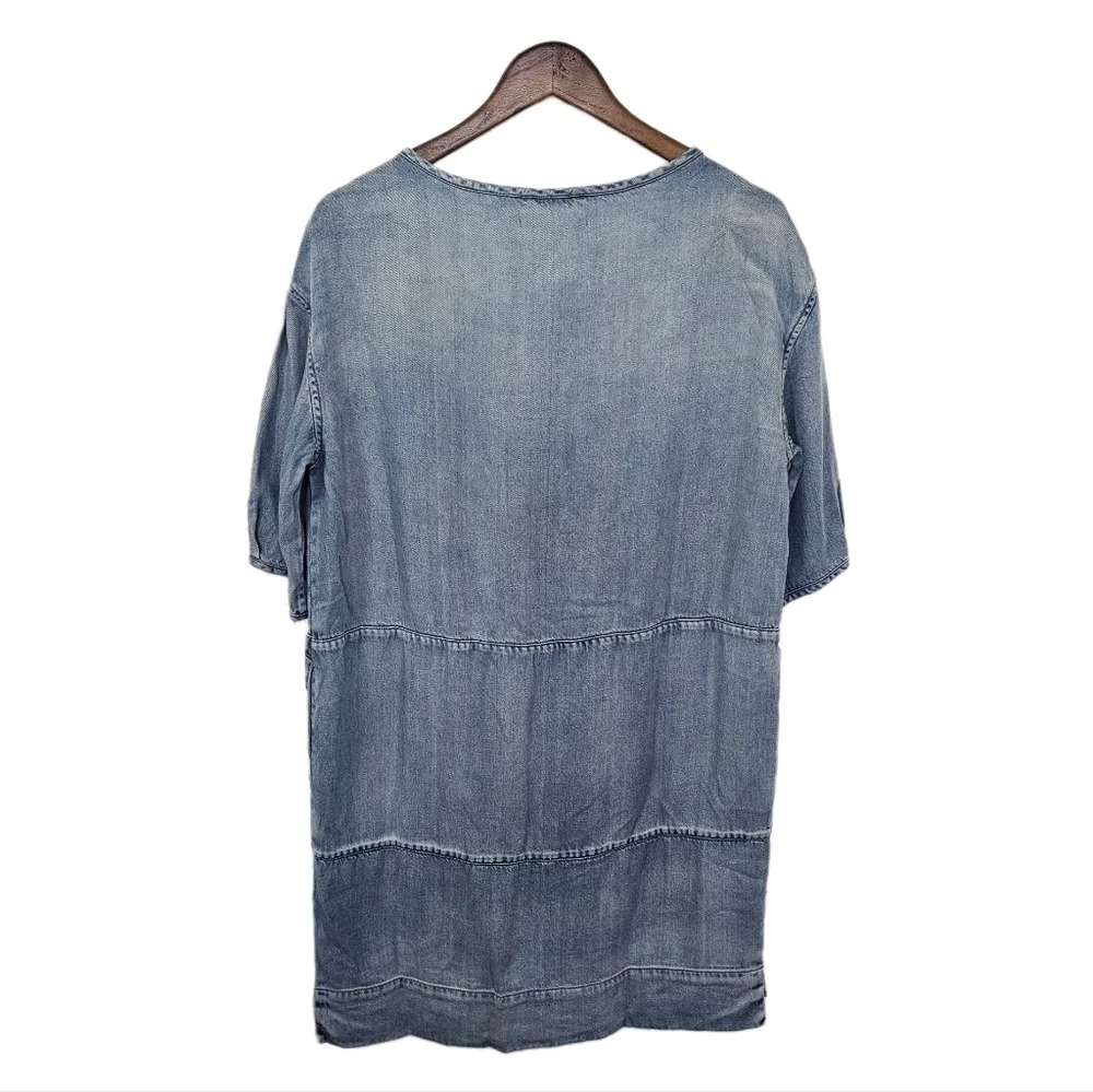 All Saints casual denim blue short sleeve v-neck shift dress size medium - Picture 9 of 12